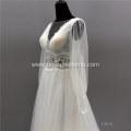 flower decorate Half Long Sleeves Bridal white ball wedding gown